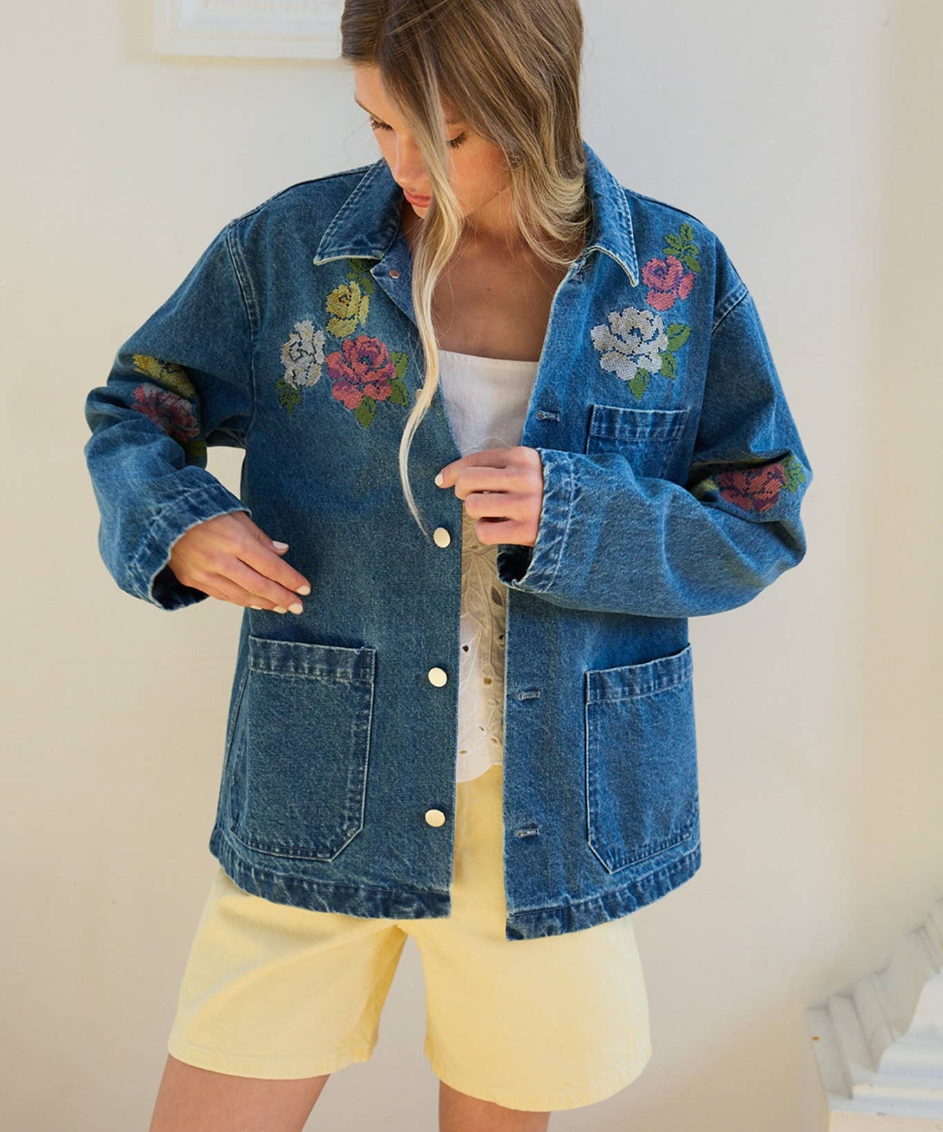 Floral Embroidered Denim Jacket