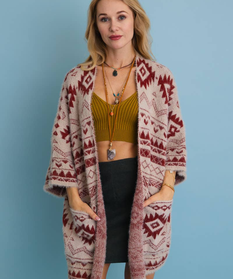 Aztec Soft Knit cardigan with Tribal Print - Western Vibe 🌵
