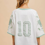 Cotton Embroidered Applique Ringer Tee