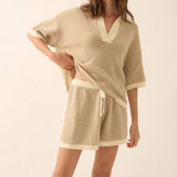 Striped Knit Wide-Leg Drawstring Sweater Shorts