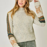 61313 Mock Neck Fair Isle Cuff Sweater