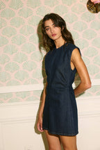 Ruched Waist Mini Denim Dress