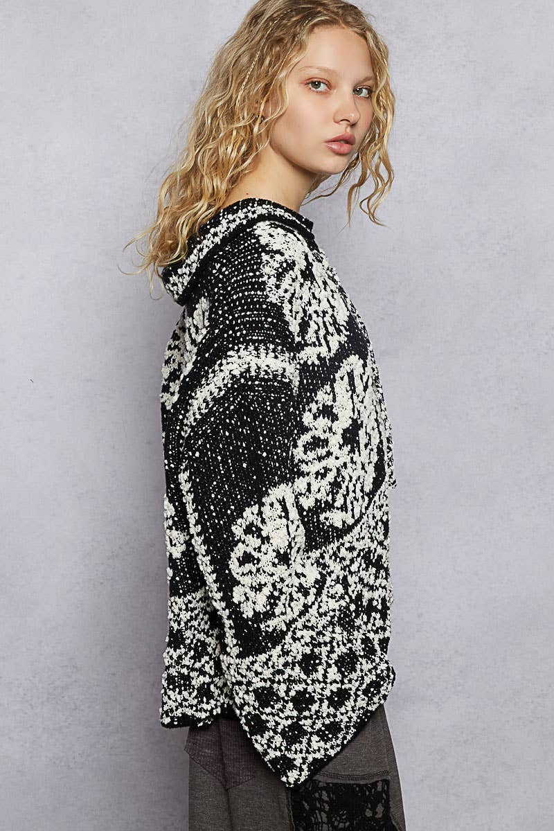 Crisscross Pattern Drawstring Sweater