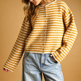 J7562   STRIPED BUTTON FRONT SWEATER CARDIGAN