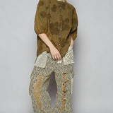 Floral Embroidered Short Sleeve Button Down Top