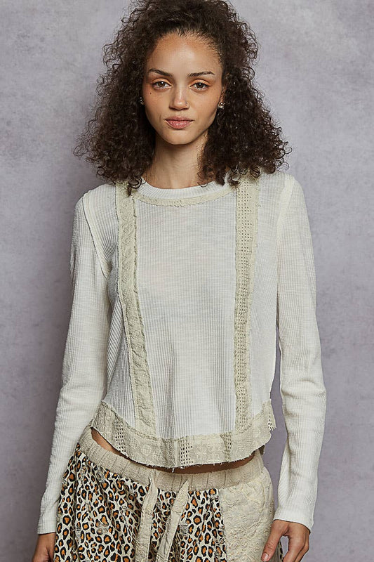 Eyelet Panel Rib Knit Top