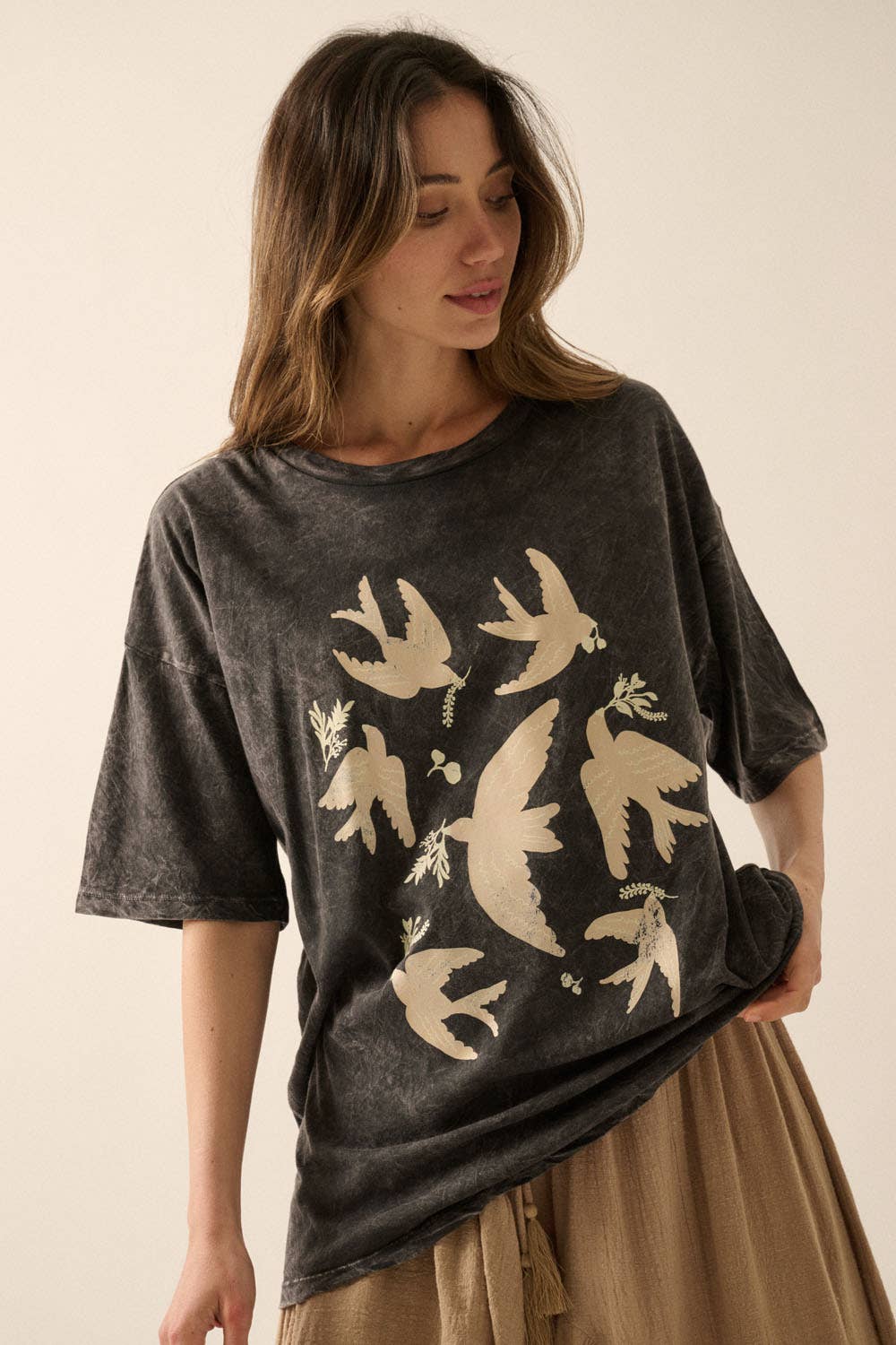 Vintage Birds Oversized Graphic Tee