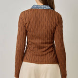 61698 Denim Mix Textured Knit Henley Top