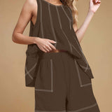 Casual Summer Contrast Stitch Tank Top And Shorts Set