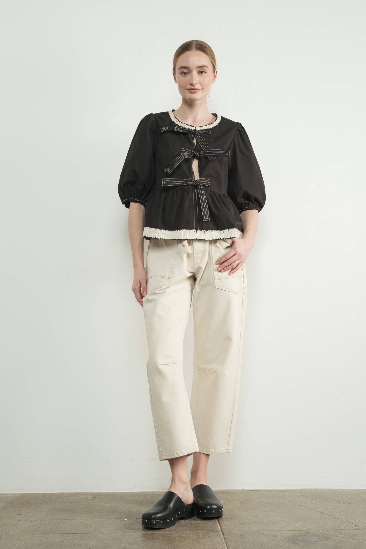 Barrel Denim Pants w/ Drawstring Waist