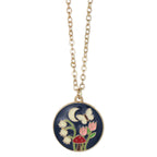Evening Garden Round Enamel Gold Necklace