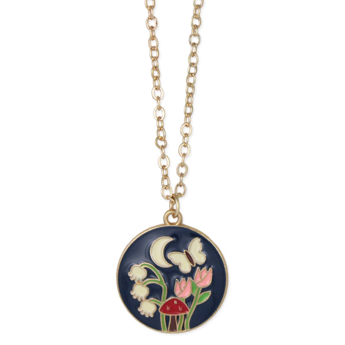 Evening Garden Round Enamel Gold Necklace