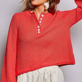 Long Sleeves Button-Front Half Placket Knit Sweater SALE