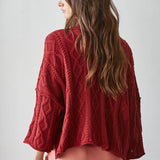 Quarter Sleeve Loose Cable Knit Sweater