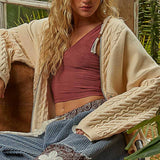 Cable Knit Hooded Sweater Jacket