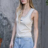 Contrast Stitch Fish Patch Rib Tank - RTK1094