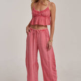 MINERAL WASHED GAUZE CAMI TOP AND BARREL PANTS CASUAL SET