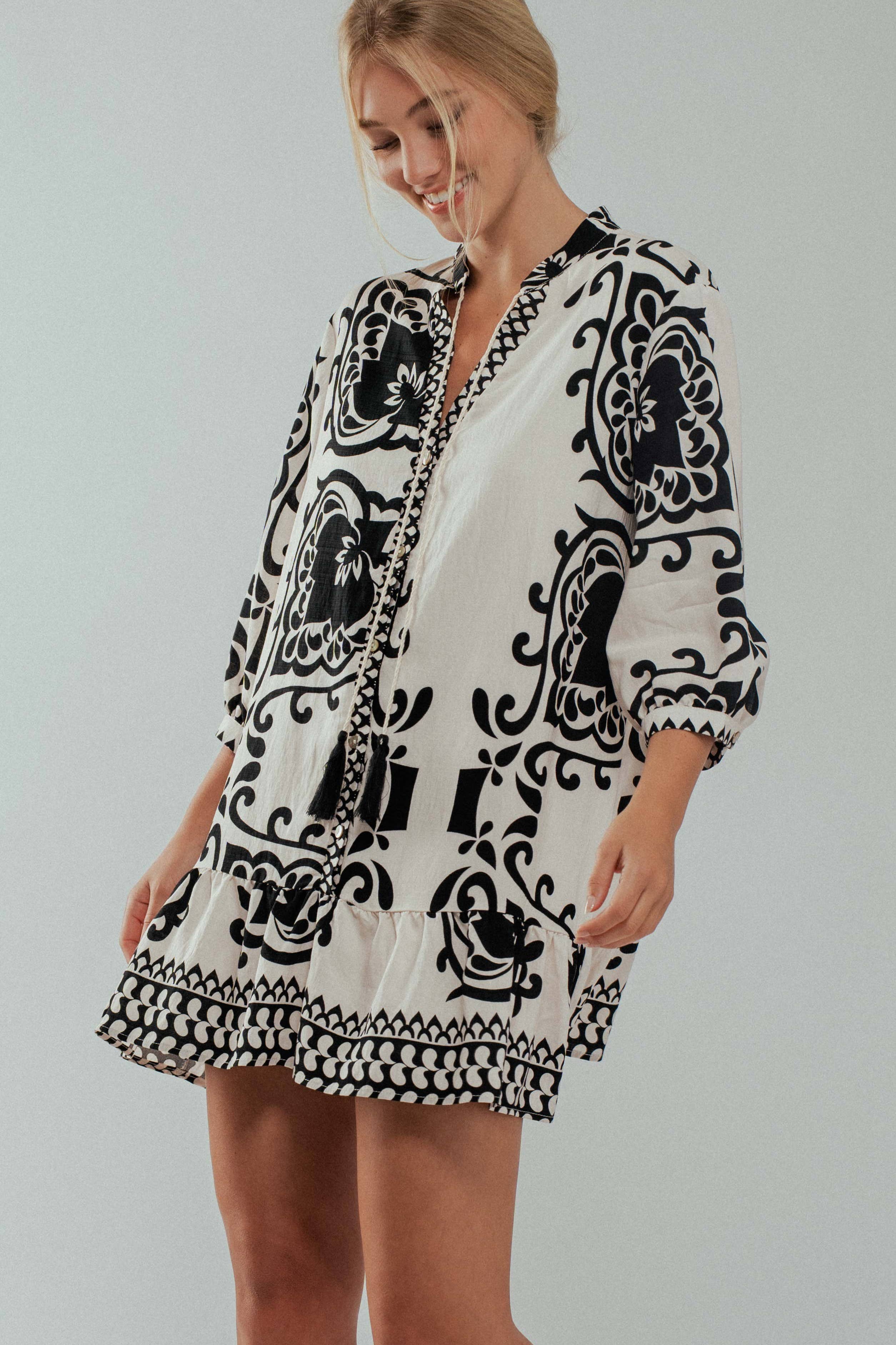 Floral Tassel Tie Tiered Dress