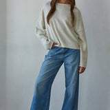W2114 | Knit Sweater Rolled Round Neck Pullover Top