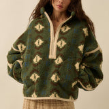 Geo-Print Sherpa Fleece Half-Zip Pullover Jacket