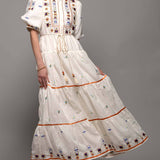 Embroidered Balloon Sleeve Midi Dress