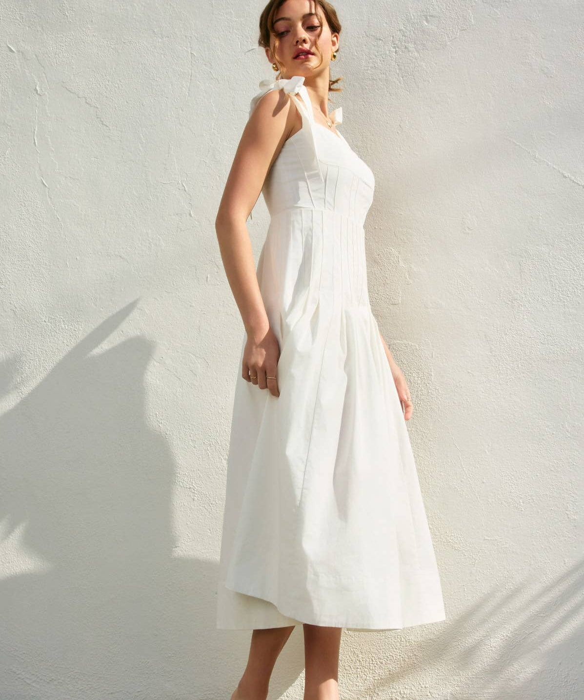 Elegant Sunrise Self Tie Pleated Midi Dress