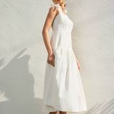 Elegant Sunrise Self Tie Pleated Midi Dress