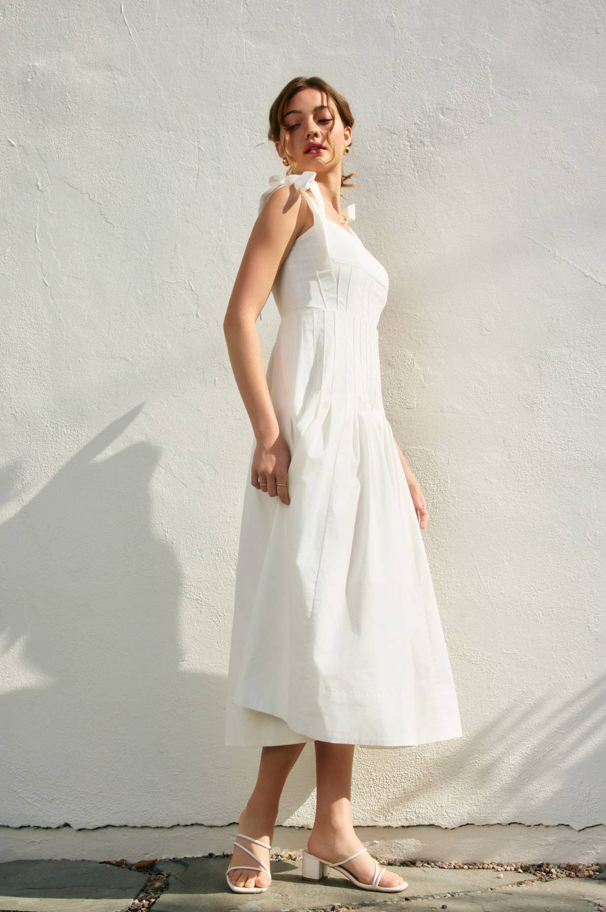 Elegant Sunrise Self Tie Pleated Midi Dress