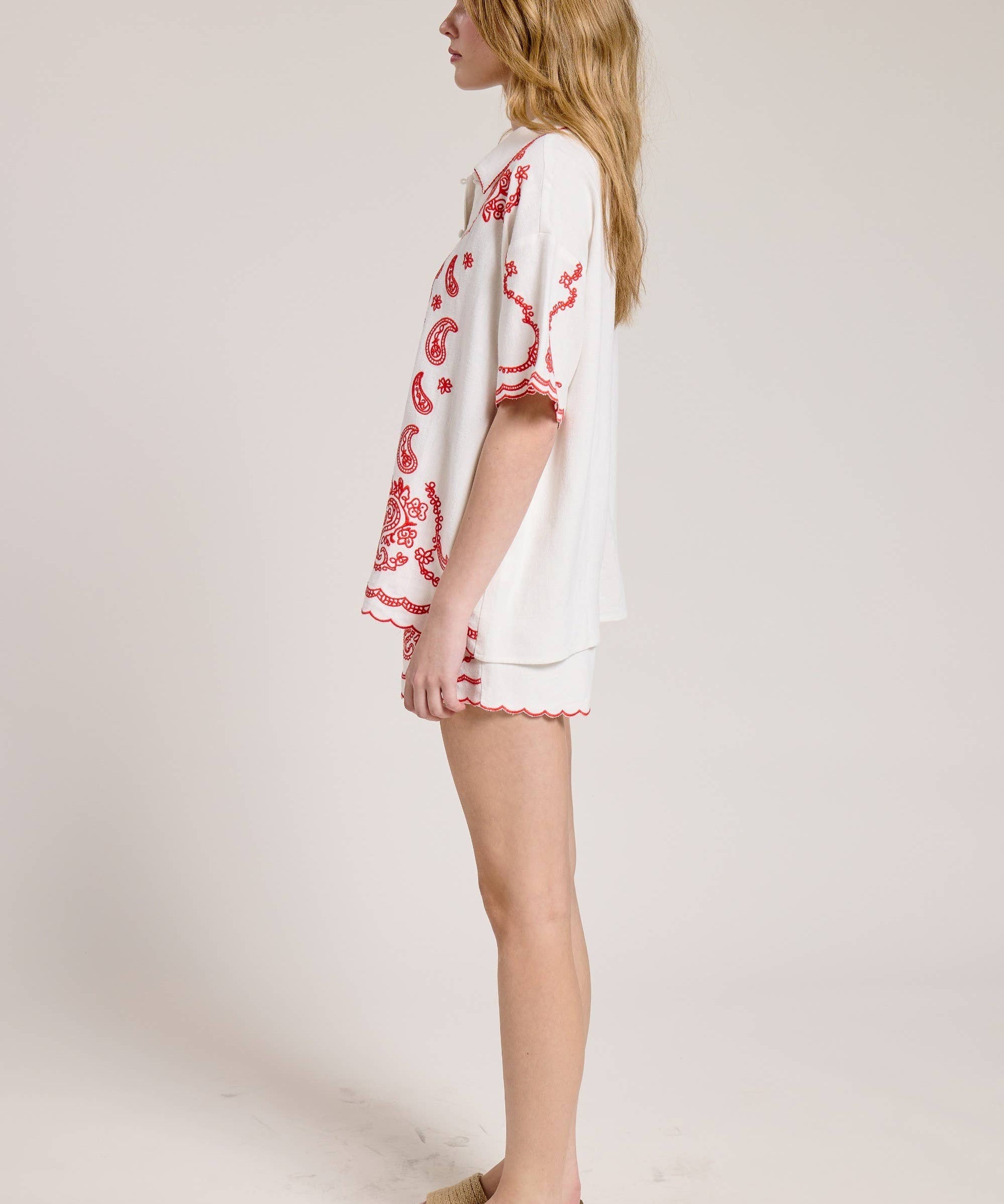 Embroidered Paisley Top