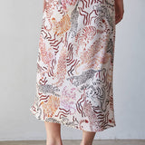 L10192B | Woven Satin Polyester Animal Print Midi Skirt