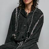 Vintage Washing Solid Laser Cut Thermal Knit Hoodies Top