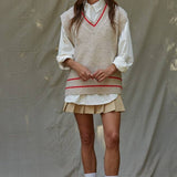Knit Sweater Vest Top With Printed Striped Detail