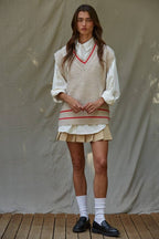 Knit Sweater Vest Top With Printed Striped Detail