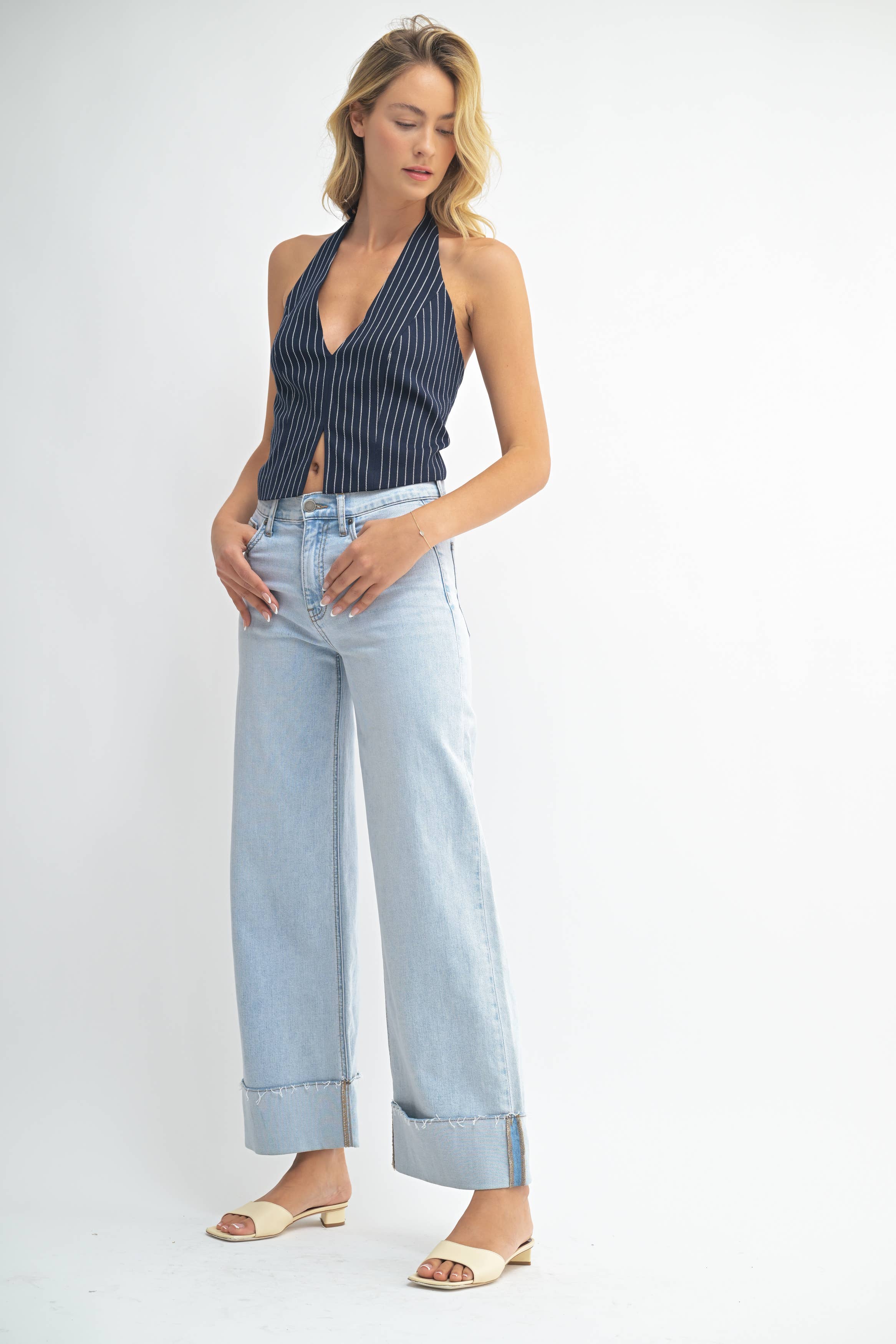 Cuffed Wide Ankle Jeans