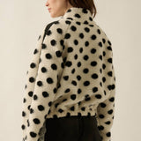 Polka Dot Fleece Crochet-Trim Half-Zip Pullover Jacket