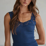 S1217N | Knit Seamless Ribbed Tank Top with Lace Trim