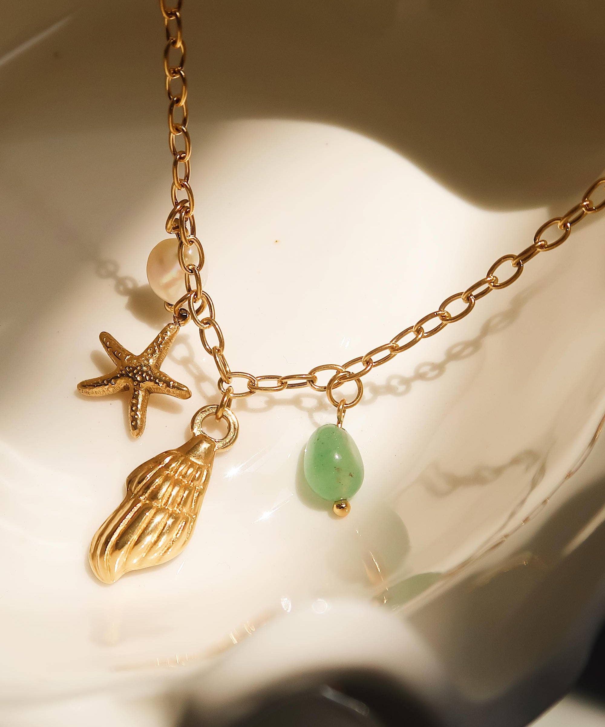 Bonbon 18K Gold Non-Tarnish Pearl and Shell Charm Necklace