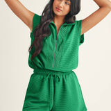 Half-Zip Drawstring Waist Romper