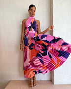 Halter Neck Pleated Dress