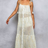 Sleeveless Round Neck Tassel Shoulder Tie Woven Maxi Dress