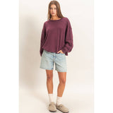 Mineral Wash Overzised Raw Edge Crew Neck Top