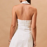 HALTER NECK SEAM DETAIL DENIM MINI DRESS