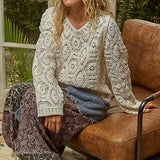 Round Neck Open Knitted Crochet Sweater