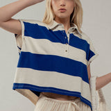 Bold Striped Dolman Sleeve Polo Shirt