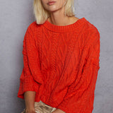 Round Neck Quarter Sleeve Cropped Sweater