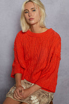 Round Neck Quarter Sleeve Cropped Sweater