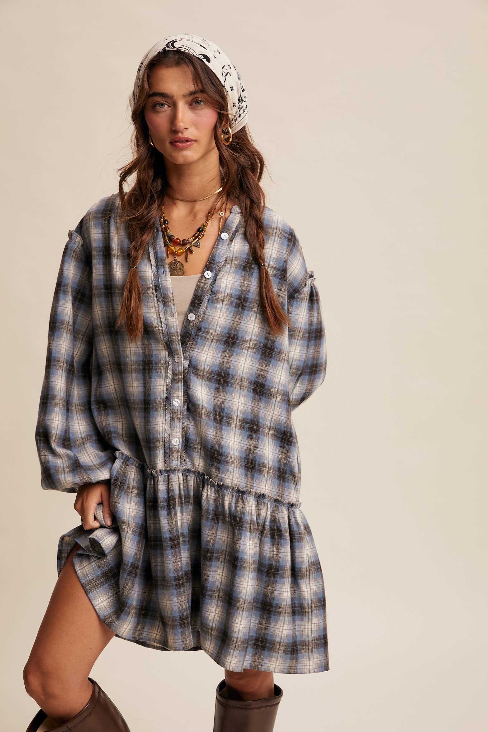 Plaid Drop-Waist Mini Dress