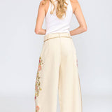 Time To Shine Denim Pants - Cream | Wide Leg Floral Slacks