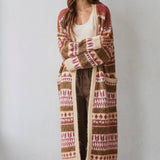 Knit Sweater Open Front Long Sleeve Printed Cardigan
