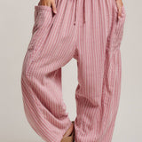 Striped Cotton Drawstring Harem Pants